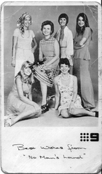 Kay Stammers and fellow cast members in a photo of the No Man's Land cast captioned in writing: 'Best Wishes from No Man's Land'.